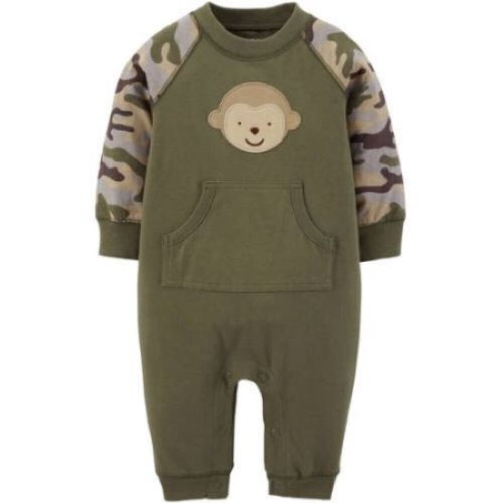 New Carter Sweatsuit Romper Camouflage Jumper play Green Monkey Boys Toddler 12m
